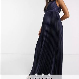 Navy maternity wedding guest maxi dress